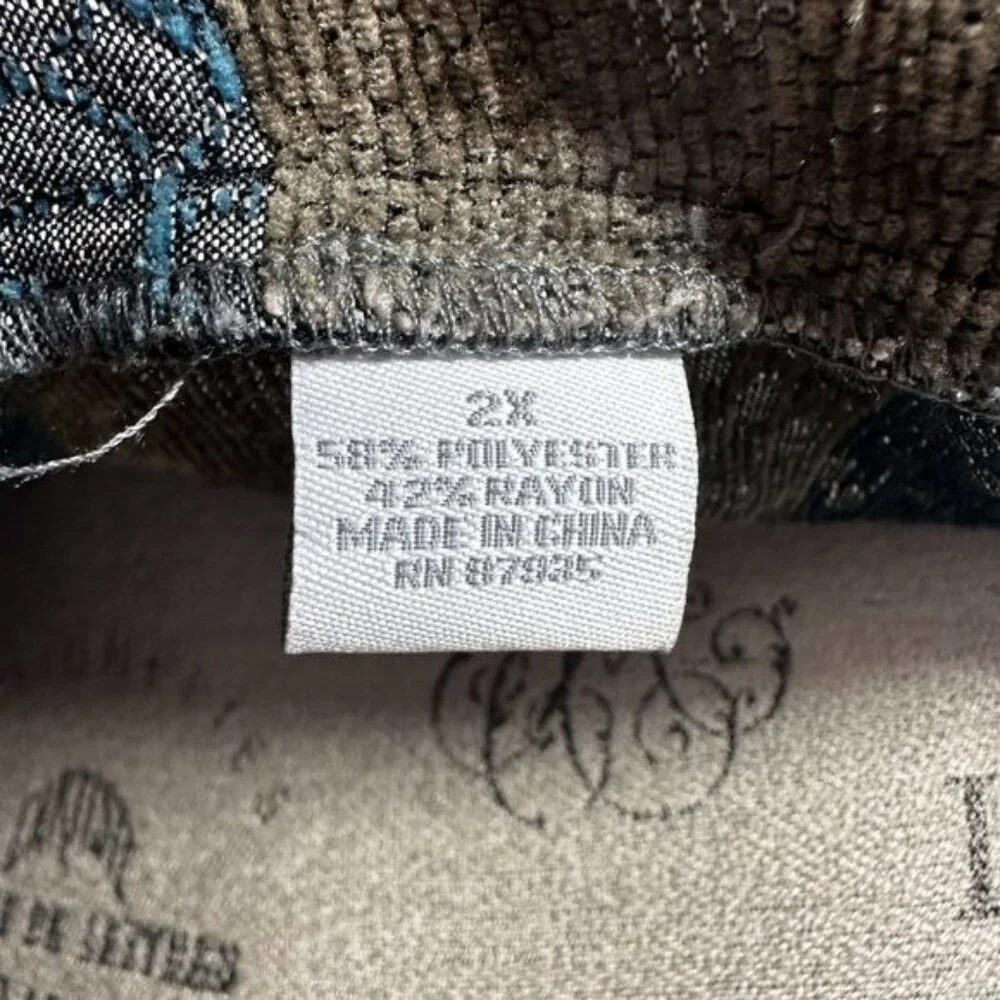 Vintage Tapestry Blue Black  Mandarin collar Full Zip jacket Abstract 2X - Picture 9 of 9